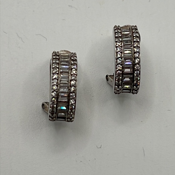 CHANNEL SET BAGUETTE AND SMALL ROUND CZ SET IN STERLING SILVER EARRINGS - Picture 3 of 7